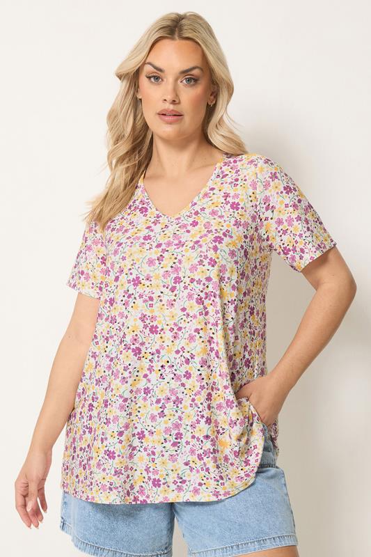 YOURS Plus Size Purple & Yellow Broderie Swing Top | Yours Clothing 1
