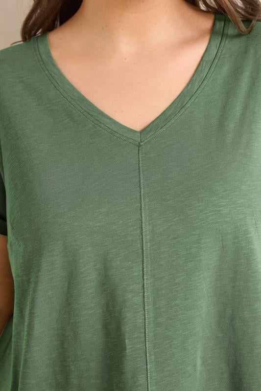 EVANS Plus Size Soft Khaki V-Neck Cotton T-Shirt | Evans 4
