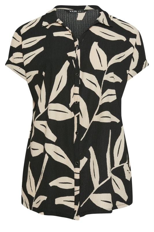 YOURS Plus Size Black Leaf Print Crinkle Short Sleeve Shirt | Yours Clothing 5