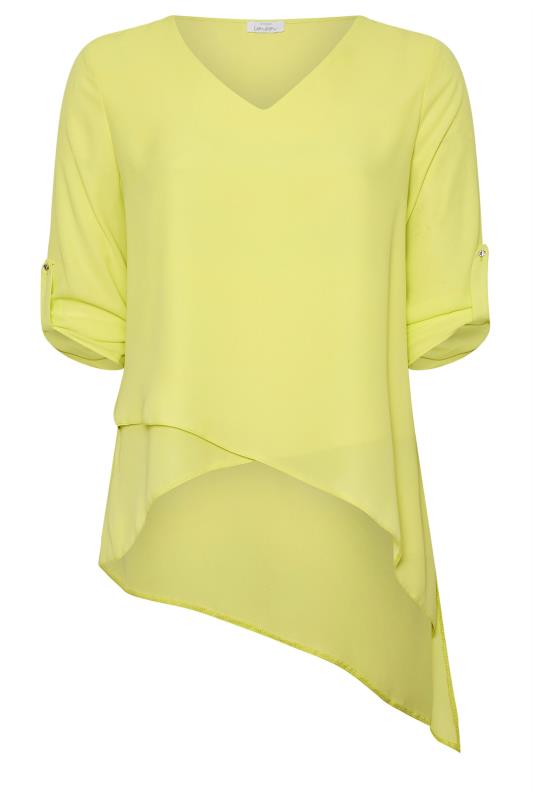 YOURS LONDON Plus Size Yellow Asymmetric Hem Blouse | Yours Clothing 5