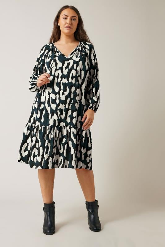 Plus Size  EVANS Curve Navy Blue Animal Print Tiered Mini Dress