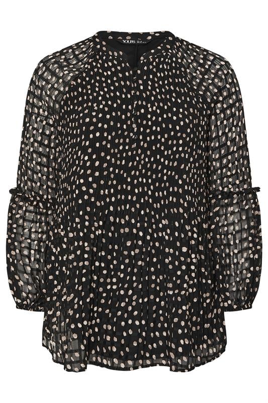 YOURS Plus Size Black Polka Dot Print Pleated Blouse | Yours Clothing 6