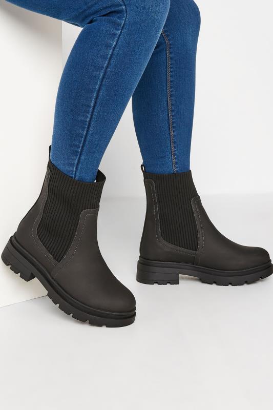 Plus Size  YOURS Curve Black Sock Chelsea Boots In Wide E Fit & Extra Wide EEE Fit