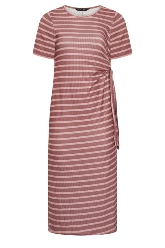 LIMITED COLLECTION Plus Size Pink Stripe Ribbed Knot Dress | Yours Clothing 5
