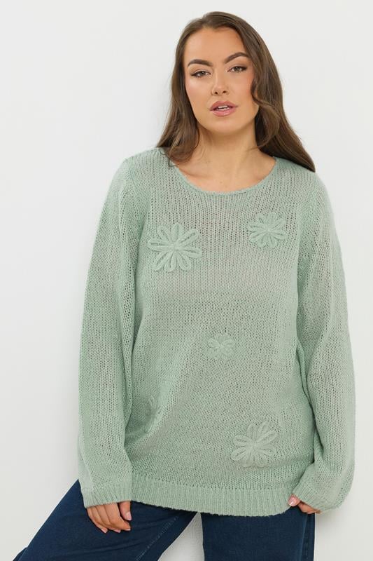  YOURS Curve Green Floral Knitted Jumper