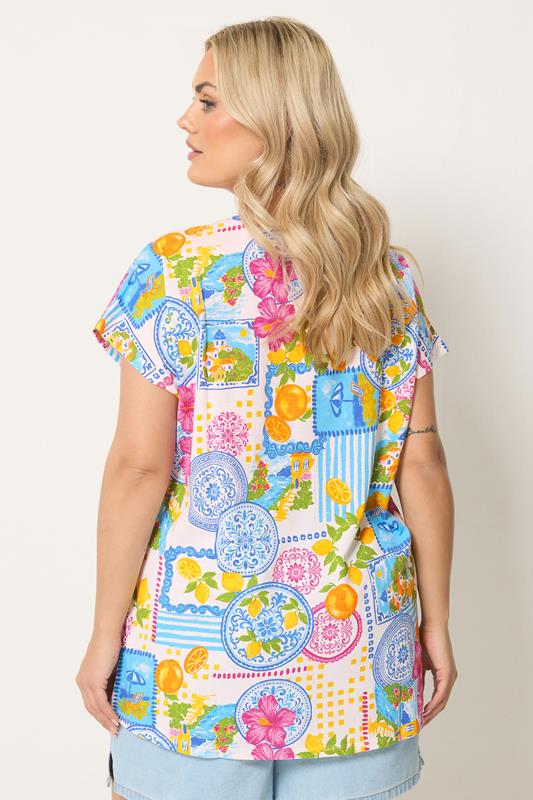 YOURS Plus Size White Tile Print Trim Detail T-Shirt | Yours Clothing 2
