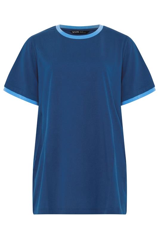 YOURS Plus Size Navy Blue Contrast Trim T-Shirt | Yours Clothing 6