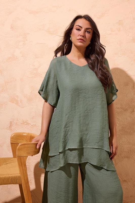  EVANS Curve Khaki Green Double Layer Top