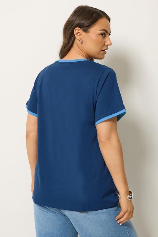 YOURS Plus Size Navy Blue Contrast Trim T-Shirt | Yours Clothing 4