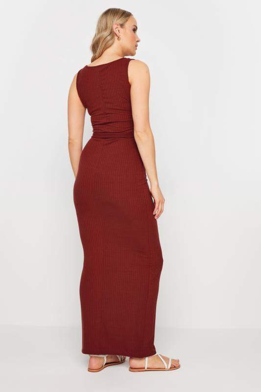 LTS Tall Women's Burgundy Red Ribbed Button Through Maxi Dress | Long Tall Sally 3