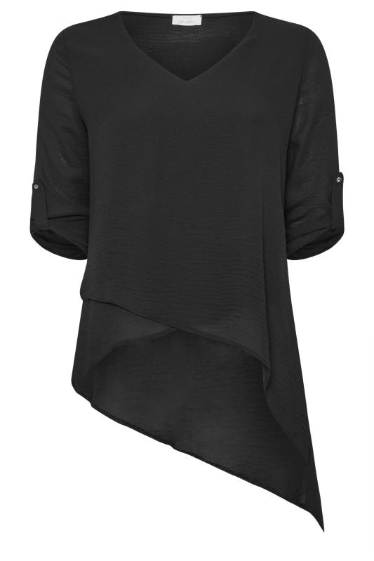 YOURS LONDON Plus Size Black Asymmetric Hem Blouse | Yours Clothing 5