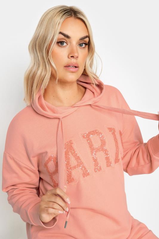 YOURS Plus Size Pink 'Paris' Sequin Embellished Hoodie  4