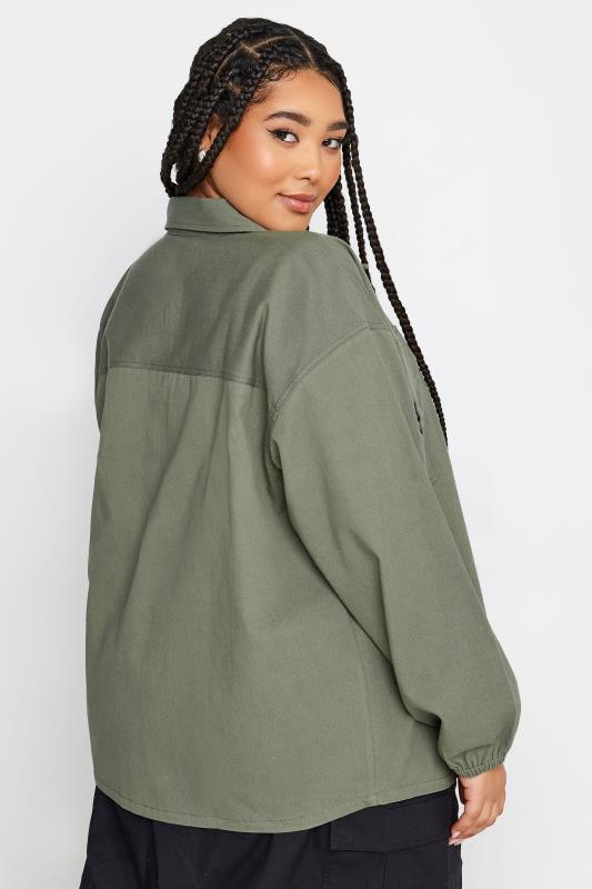 YOURS Plus Size Khaki Green Utility Bomber Jacket | Yours Clothing 4