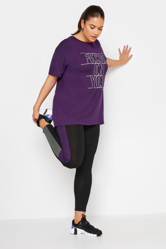 YOURS ACTIVE Plus Size Black & Purple Side Stripe Leggings | Yours Clothing 4