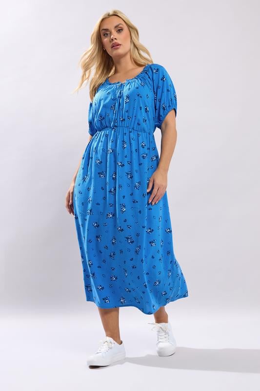 YOURS Curve Blue Ditsy Floral Midi Dress