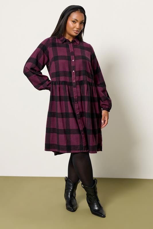 YOURS Plus Size Burgundy Red Check Shirt Dress | Yours Clothing 2
