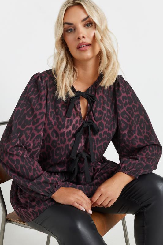 LIMITED COLLECTION Plus Size Burgundy Red Leopard Print Tie Front Top | Yours Clothing  5