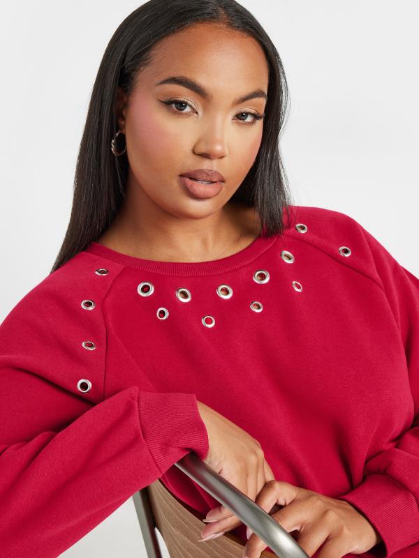 YOURS Curve Red Eyelet Detail Sweatshirt | Yours Clothing 4