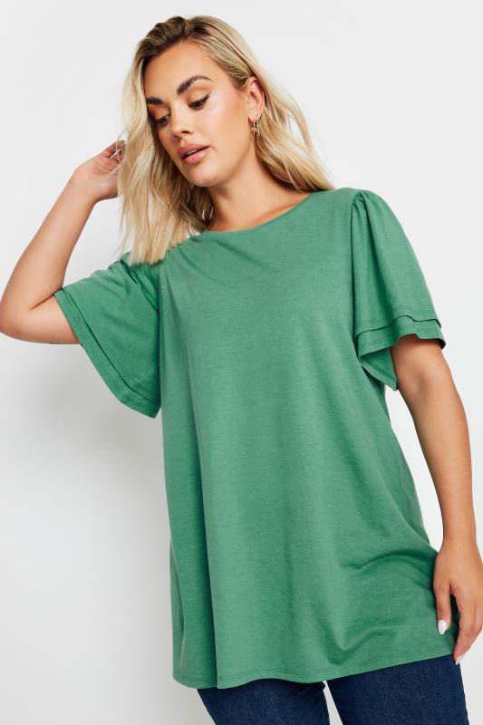 YOURS Plus Size Green Double Angel Sleeve T-Shirt | Yours Clothing  2