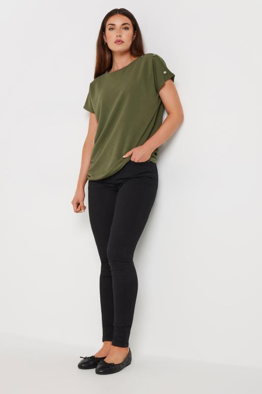 LTS Tall Khaki Green Shoulder Button Detail Top | Long Tall Sally 2