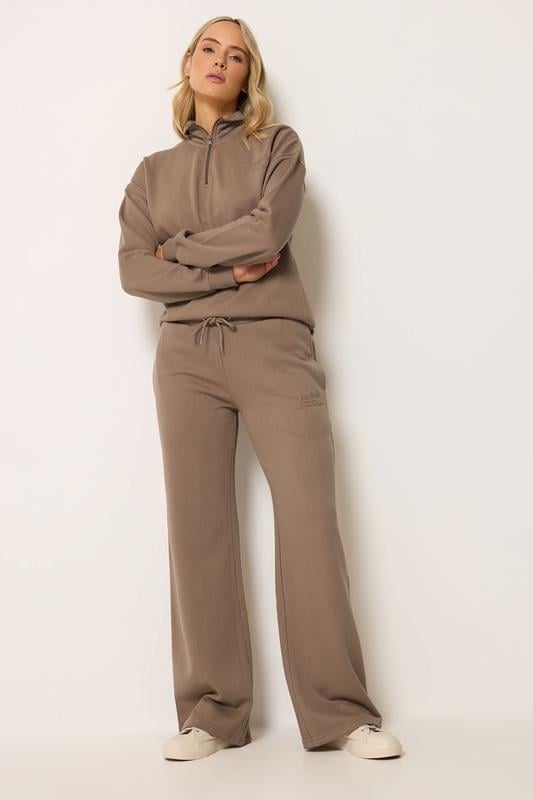 LTS Tall Women's Mocha Brown Embroidered Wide Leg Joggers | Long Tally Sally 1