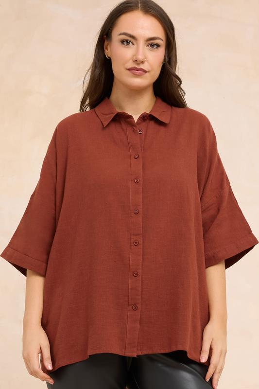 Plus Size  EVANS Curve Rust Orange Short Sleeve Cotton Shirt