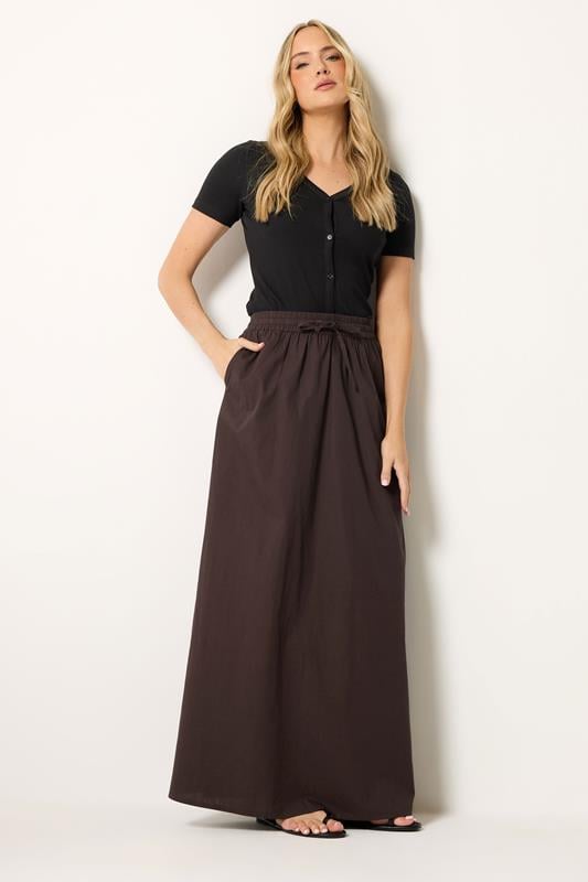  LTS Tall Chocolate Brown Pull On Cotton Maxi Skirt