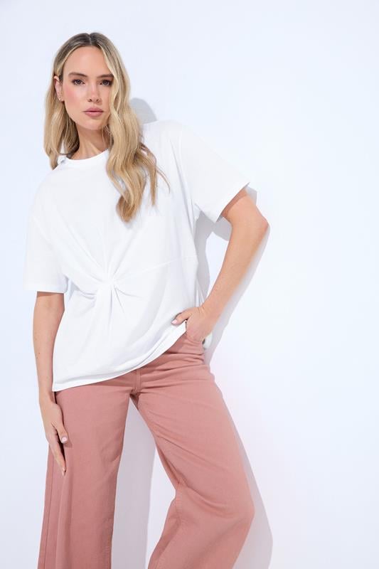 LTS Tall White Twist Front Cotton T-Shirt