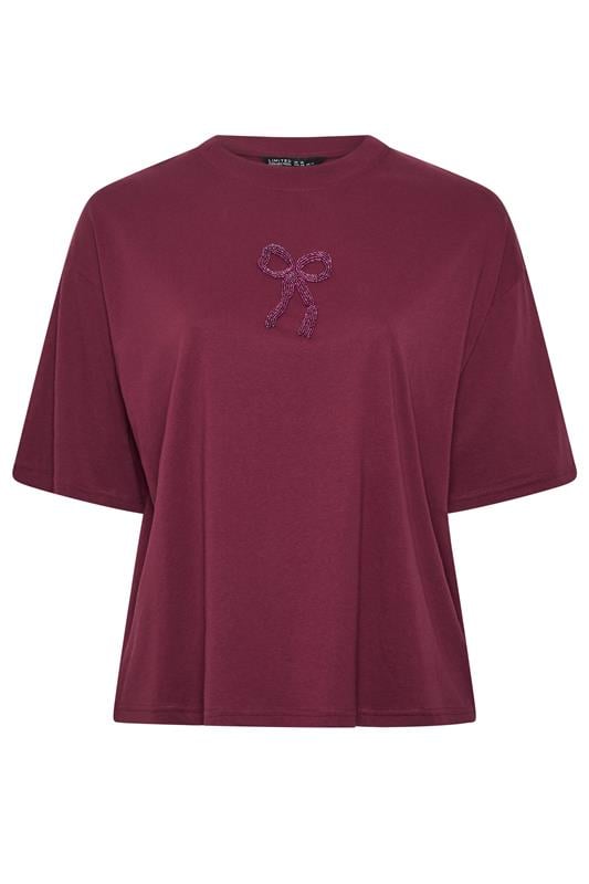 LIMITED COLLECTION Plus Size Dark Red Bow Beaded Top 5