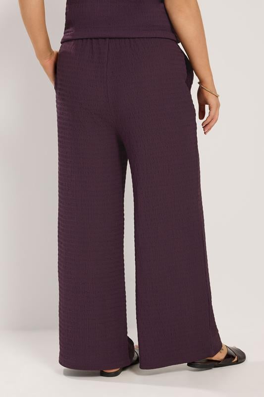 YOURS Plus Size Purple Wide Leg Crinkle Trousers | Yours Clothing 4