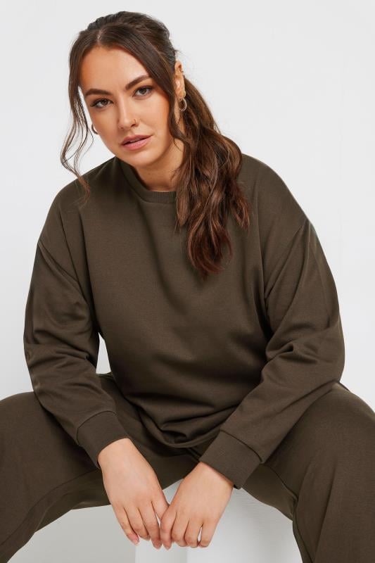 YOURS Plus Size Chocolate Brown Crew Neck Sweatshirt | Yours Clothing 1