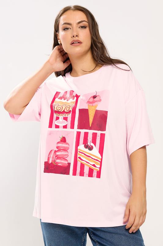  YOURS Curve Pink Dessert Relaxed Graphic T-Shirt