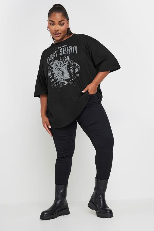 YOURS Plus Size Black 'Lost Spirit' Slogan Boxy T-Shirt | Yours Clothing 2