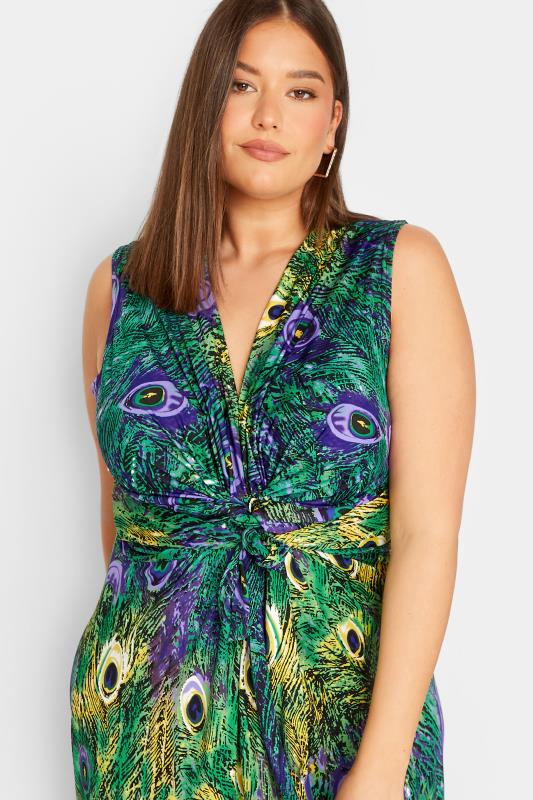 LTS Tall Women's Green Peacock Print V-Neck Knot Front Maxi Dress | Long Tall Sally 4