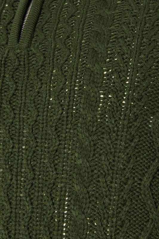 BadRhino Big & Tall Duffel Green Cable Knit Quarter Zip Jumper | BadRhino 3