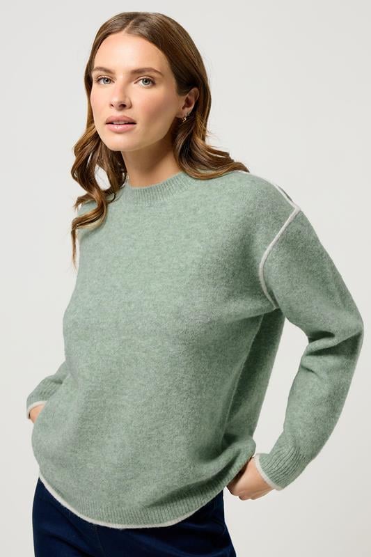  M&Co Sage Green Piped Knitted Jumper