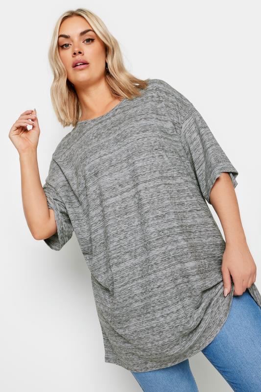 YOURS Plus Size Grey Striped Oversized Top | Yours Clothing 1