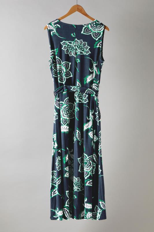 EVANS Plus Size Navy Blue & Green Paisley Print Wrap Dress | Evans  6