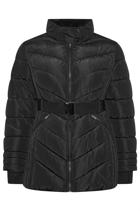 YOURS Plus Size Black Belted Puffer Coat | Yours Clothing 8