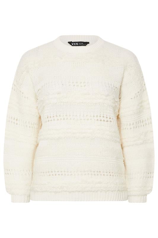 YOURS Plus Size Ivory White Boucle Pointelle Knit Jumper | Yours Clothing 8