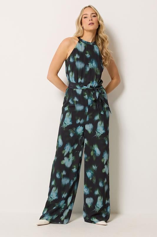  LTS Tall Black Floral Halterneck Jumpsuit