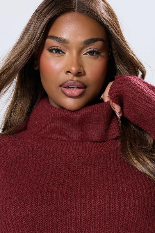YOURS Plus Size Burgundy Red Roll Neck Knitted Jumper | Yours Clothing 4