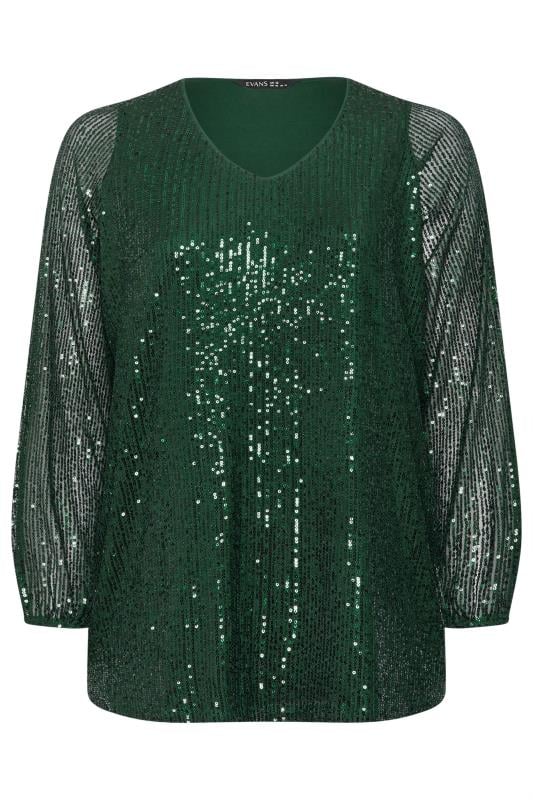 EVANS Plus Size Emerald Green Sequin Embellished Blouse | Evans 5