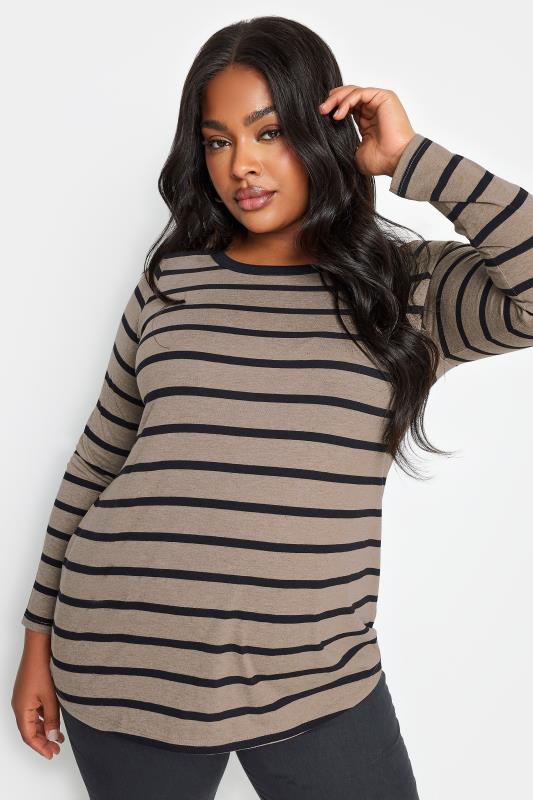 YOURS Plus Size Beige Brown Stripe Print Utility Tunic Shirt