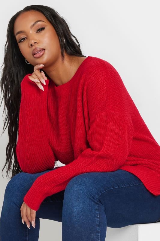 YOURS Plus Size Red Knitted Jumper | Yours Clothing 1