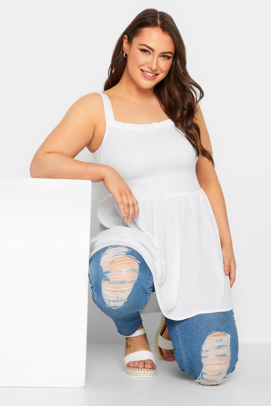 YOURS Plus Size White Crinkle Vest Top | Yours Clothing 4