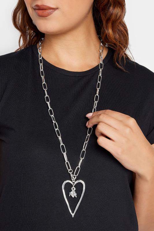 Plus Size  Yours Silver Long Chain Heart Necklace