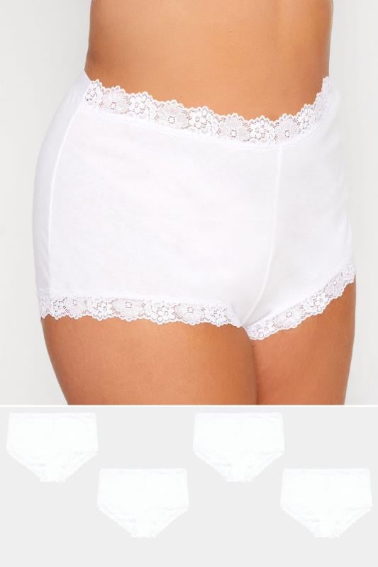 Plus Size  YOURS 4 PACK Curve White Lace Trim High Waisted Shorts