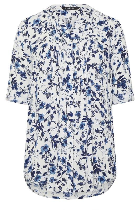 YOURS Plus Size Blue Floral Sequin Pintuck Blouse | Yours Clothing 5