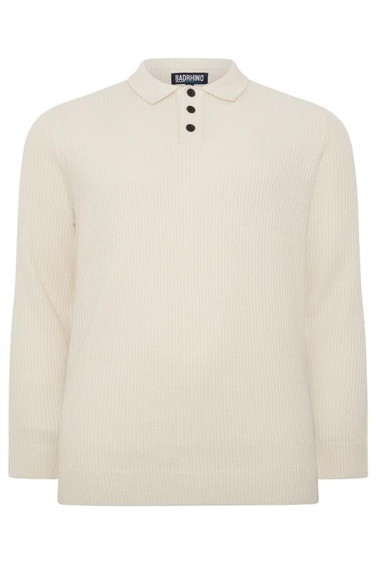 BadRhino Big & Tall Natural Brown Chunky Knit Collared Jumper | BadRhino 6